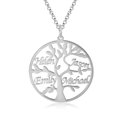 Collier Argent Arbre de vie Arbre généalogique 4 prenoms