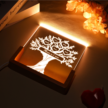À Maman/Mamie - Lampe de chevet LED Arbre de Vie 5 Prénoms Personnalisés avec Texte pour Famille