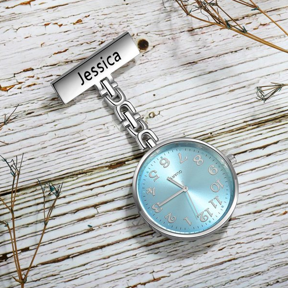 Montre De Poche Infirmière En Acier Inoxydable - Avec épingle De Sûreté - Gravure Croix Rouge - Idéal Personnel Médical - 12