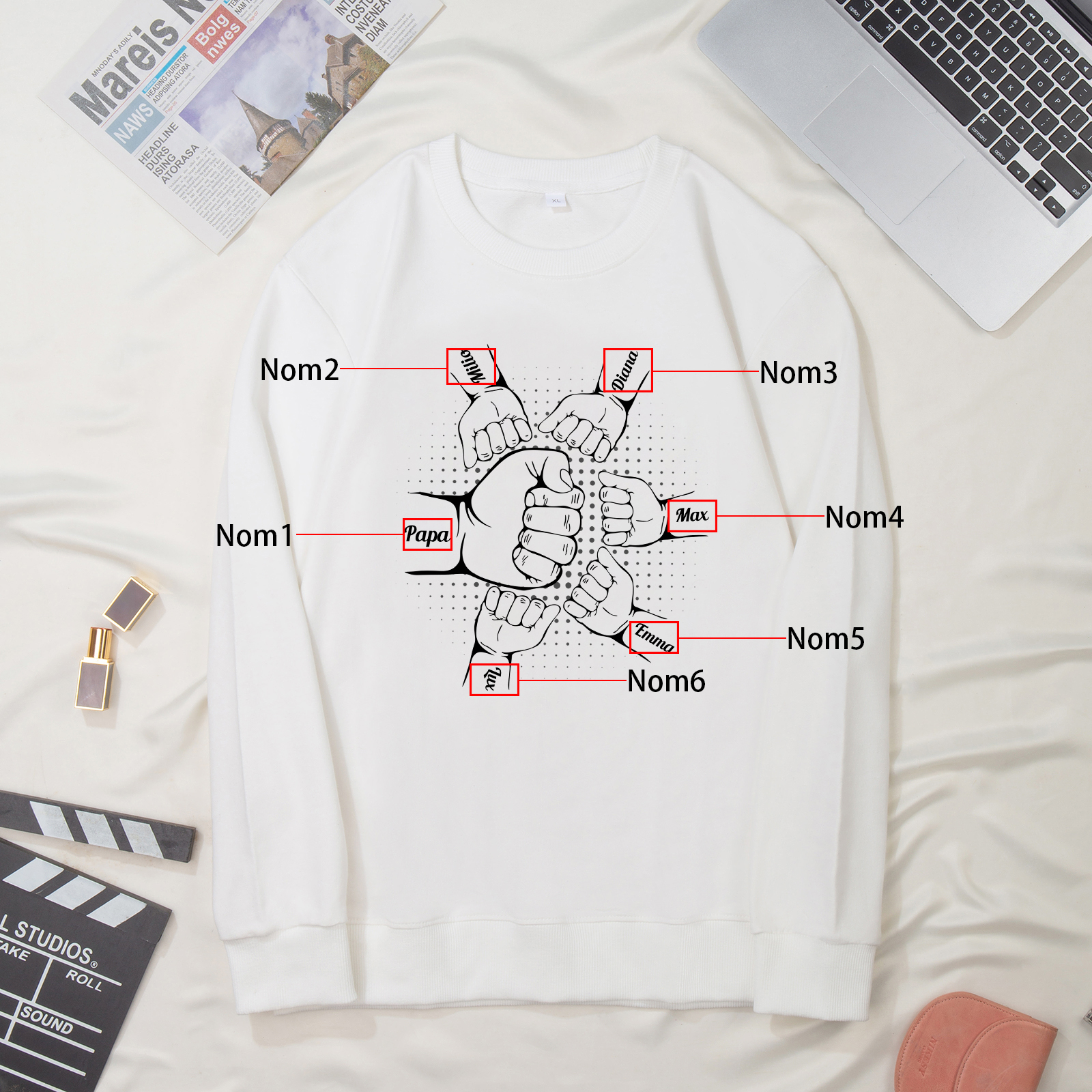 Sweat-Shirt Poings 6 Prénoms Personnalisés