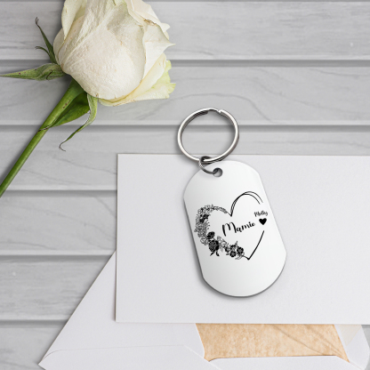 À Ma Mamie - Porte-Clés Fleur et Cœur 1-6 Noms Personnalisés
