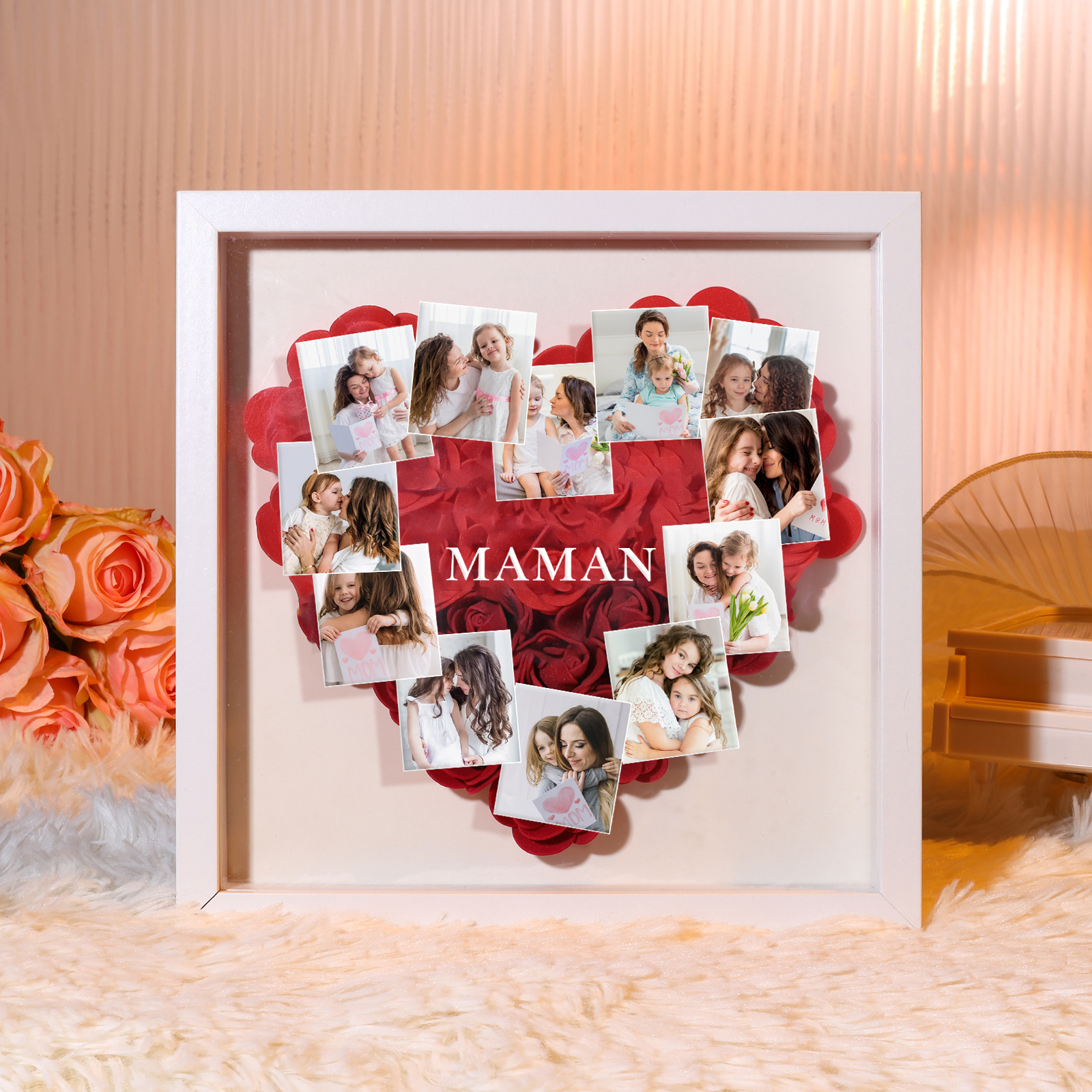 À ma Maman - Cadre Panneau de densité 12 Photos et 1 Texte Personnalisés Ornements Floral pour Famille