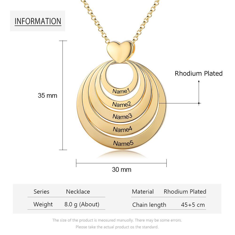 Collier Personnalisé à 5 Cercles 5 Prénoms Personnalisés Pour Famille