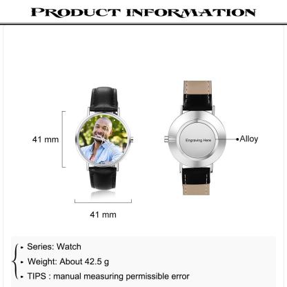 Montre Personnalisée Photo avec Gravure du prénom ou Message Bracelet en Cuir