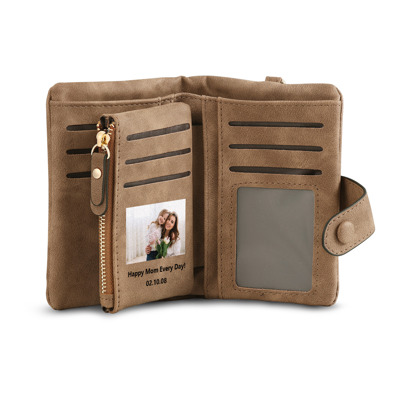 Portefeuille Fleur 1 Prénom et Lettre Personnalisés avec Photo et Texte Porte-Monnaie Carte pour Femmes