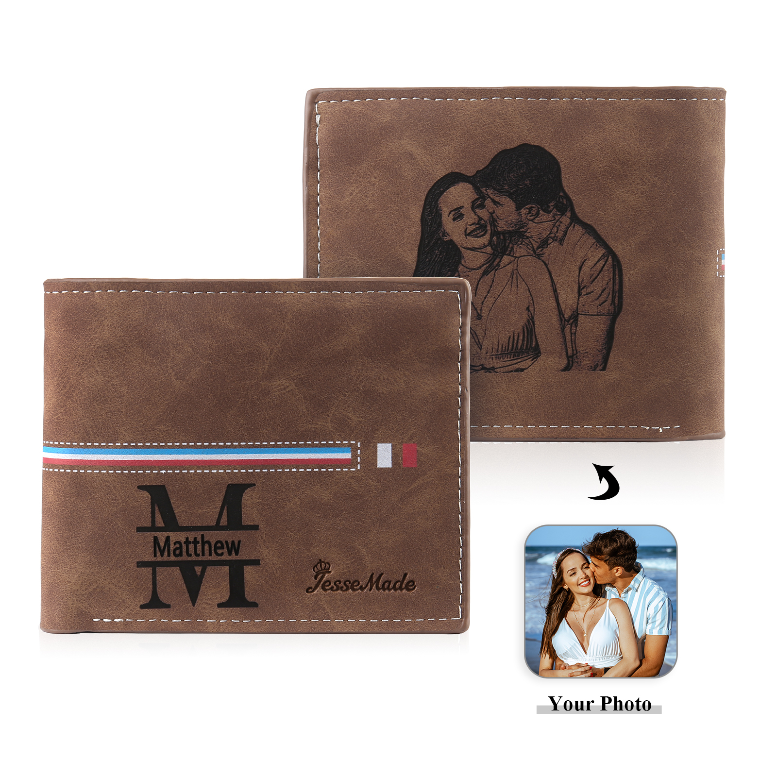 Portefeuille Classique 1 Prénom et Lettre Personnalisés avec Photo Porte-Monnaie Carte