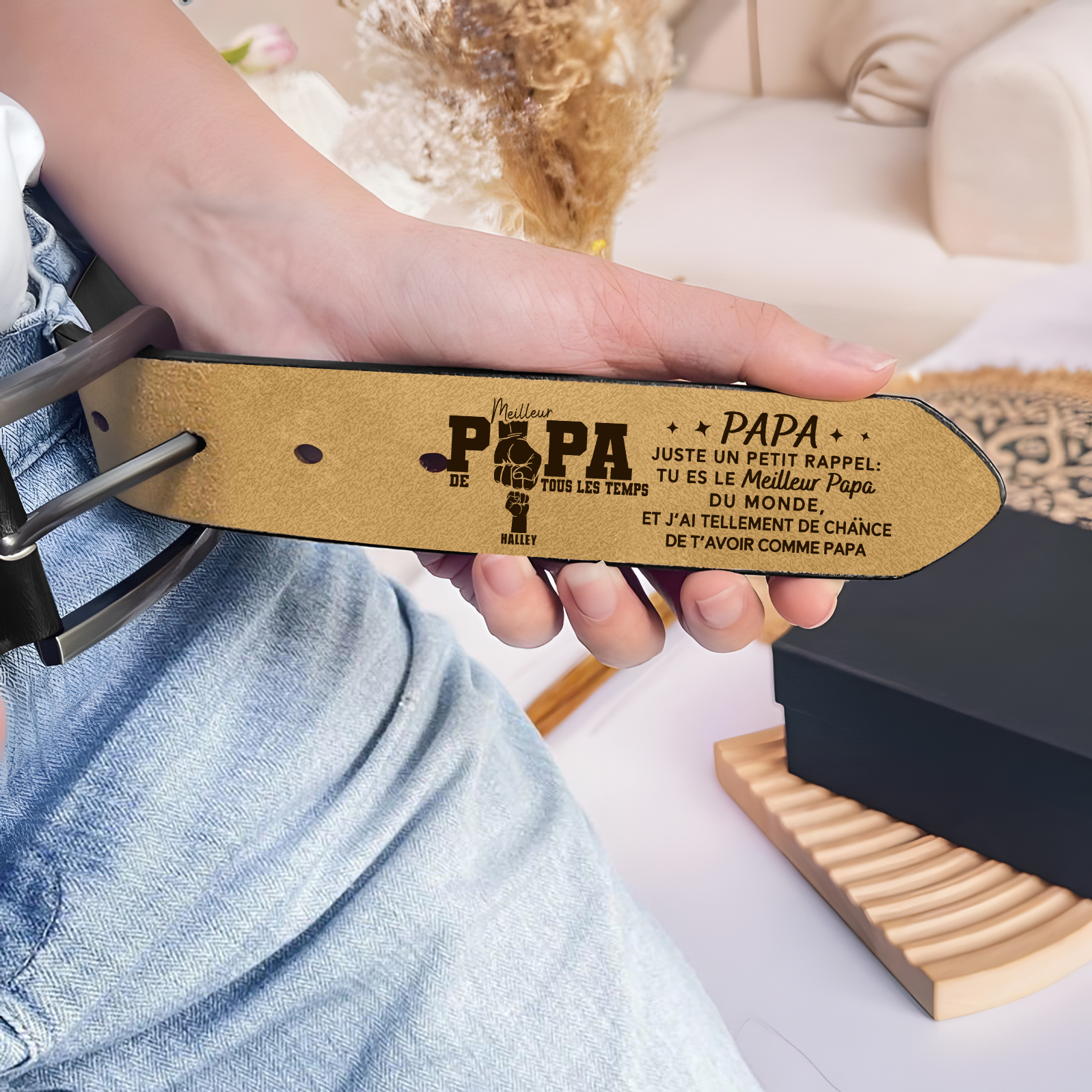 À Papa - Ceinture en Cuir personnalisée avec 1 Prénom – Cadeau pour Papa | Jessemade