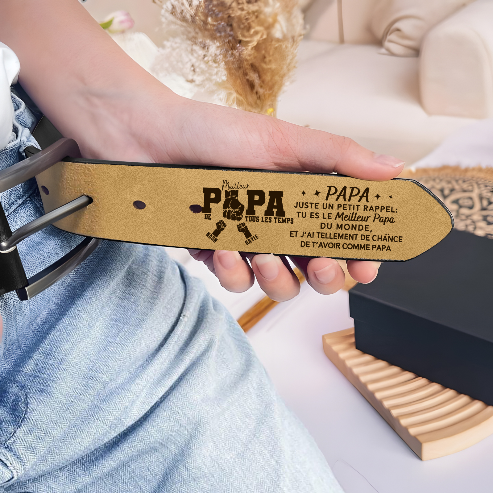 À Papa - Ceinture en Cuir personnalisée avec 2 Prénoms – Cadeau pour Papa | Cadeau Fête des Pères | Jessemade