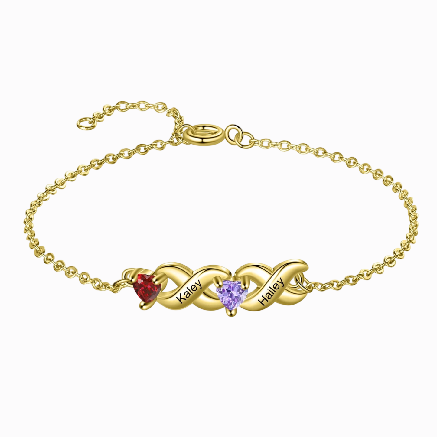 Bracelet à Breloque 2-7 Prénoms Personnalisé avec 2-7 Pierres de Naissance