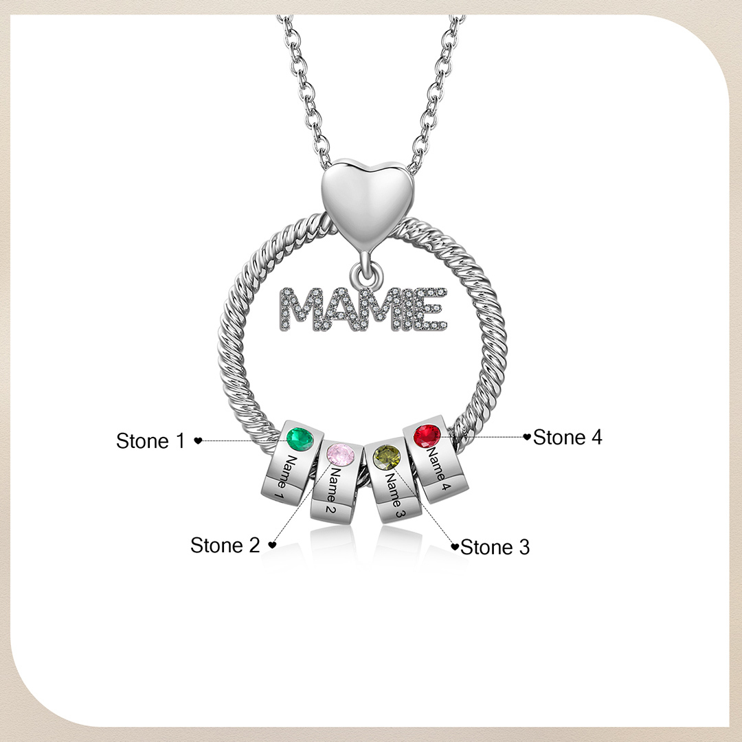 À ma Mamie - Collier personnalisé avec 4 Prénoms et Pierre de naissance Collier pendentif Or/Argent|Jessemade