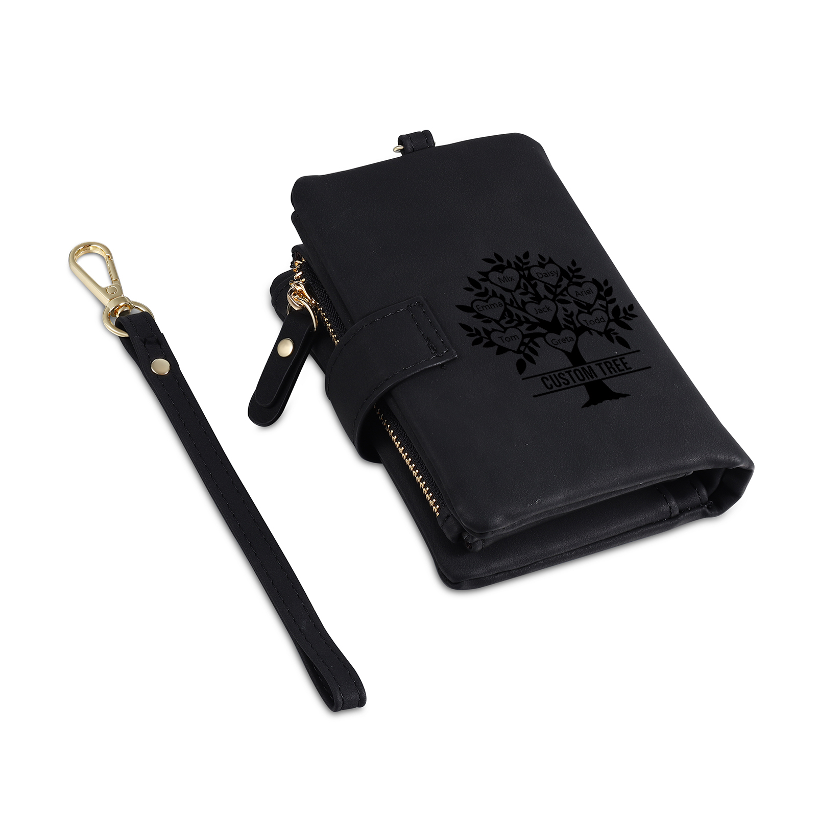 Portefeuille Arbre de vie 8 Prénoms Personnalisés avec Lettre et Texte Porte-Monnaie Carte pour Famille