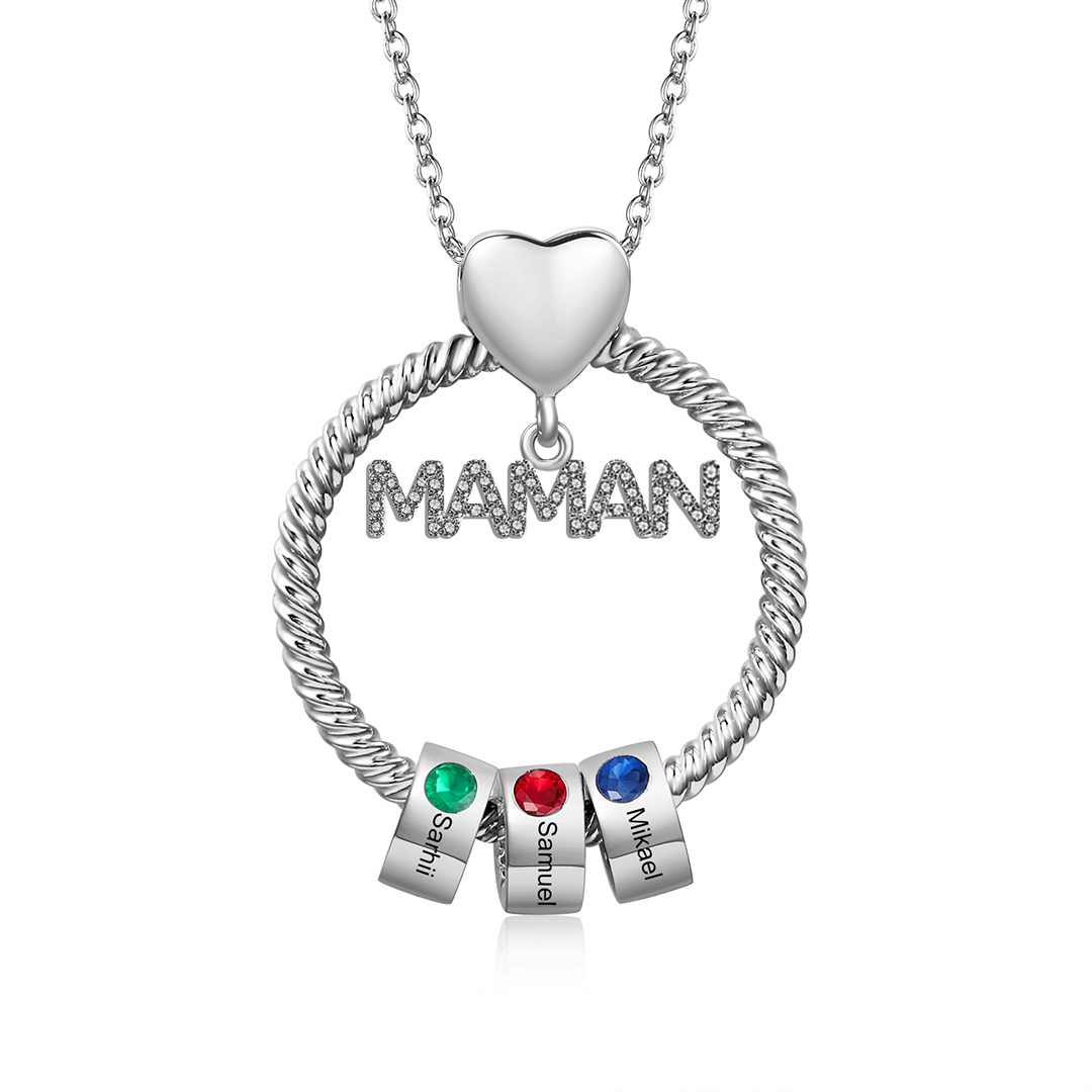 À ma Maman - Collier Pendentif 3 Prénoms Personnalisés avec Pierre de naissance|Jessemade