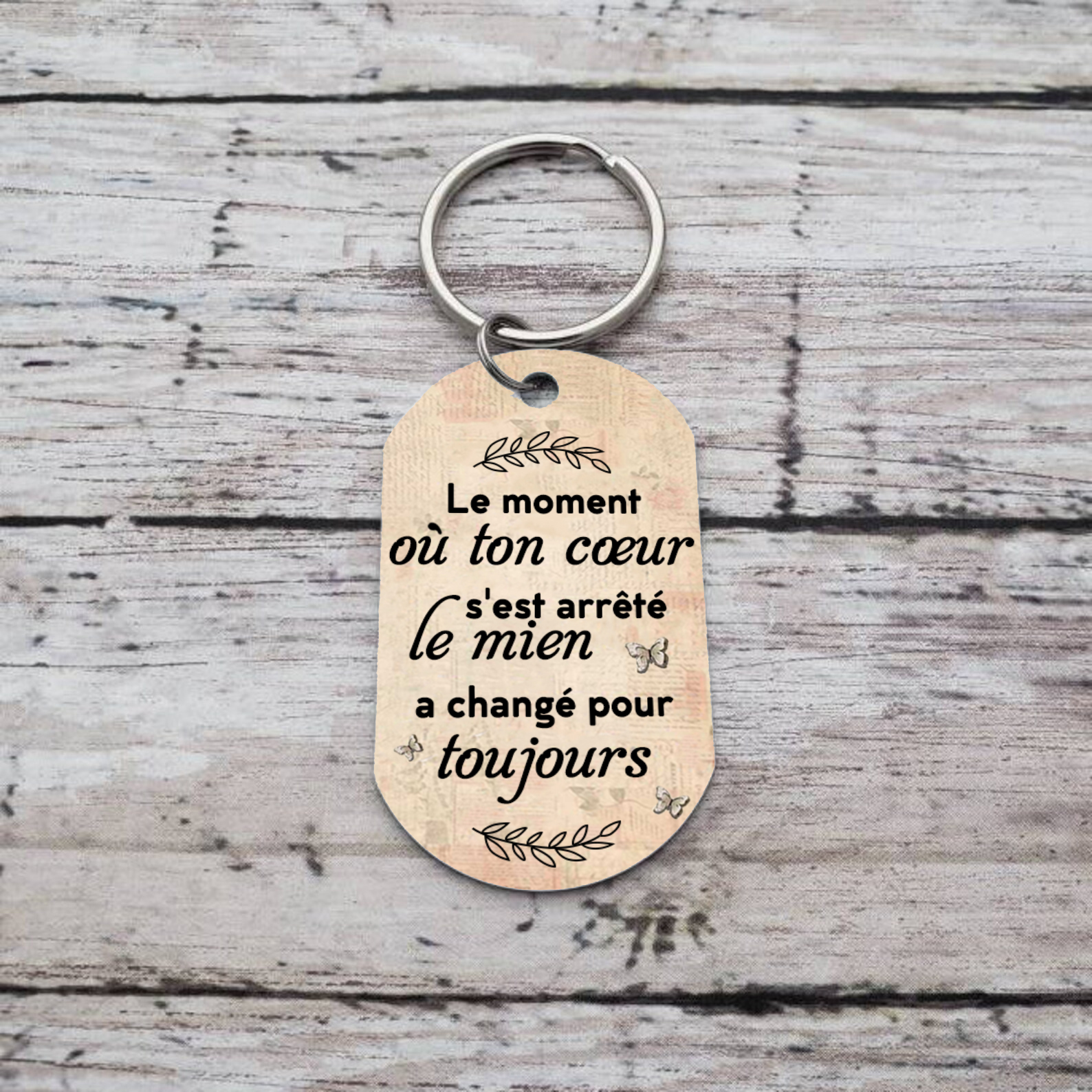 Porte-Clés Commémoratif 1 Prénom et Photo Personnalisés Le moment où ton coeur s'est arrêté le mien a changé pour toujours