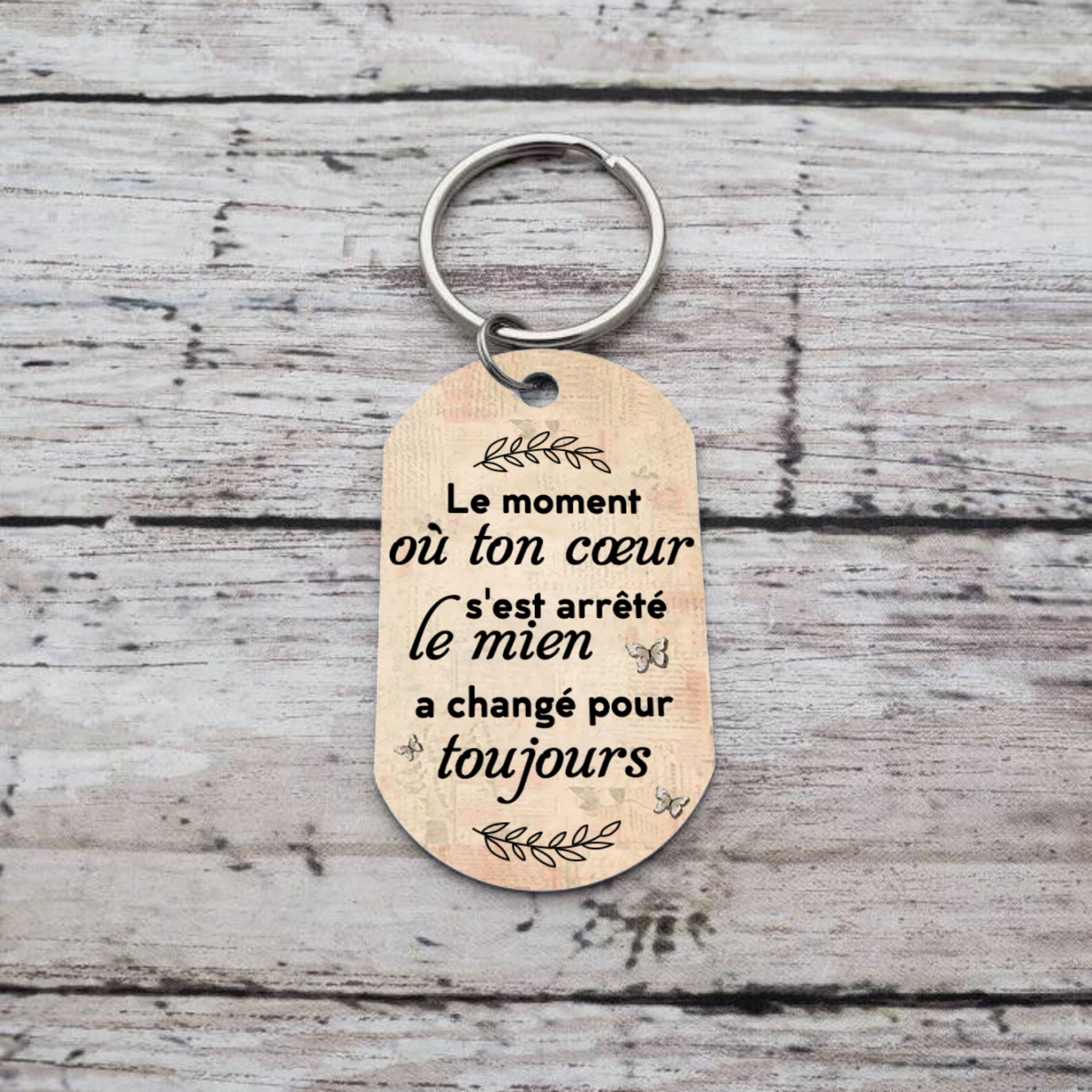 Porte-Clés Commémoratif 1 Prénom et Photo Personnalisés Le moment où ton coeur s'est arrêté le mien a changé pour toujours