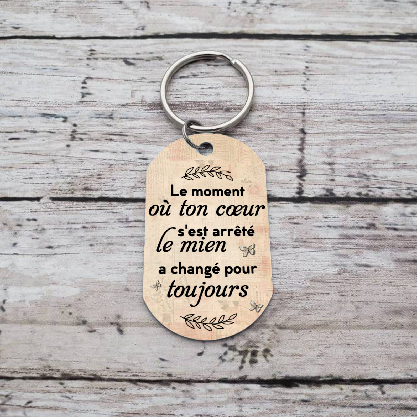 Porte-Clés Commémoratif 1 Prénom et Photo Personnalisés Le moment où ton coeur s'est arrêté le mien a changé pour toujours