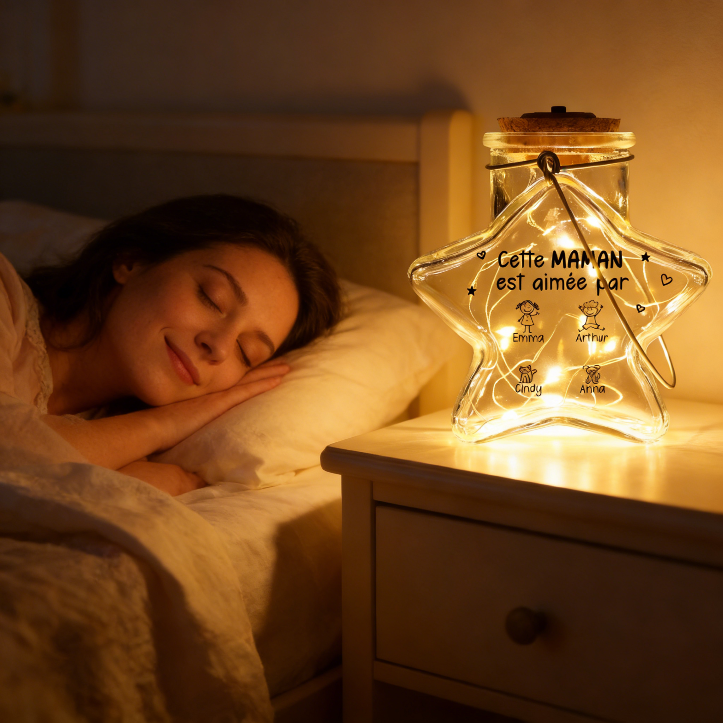 Bocal lumineux LED en verre étoilé Personnalisé pour Maman ou Mamie