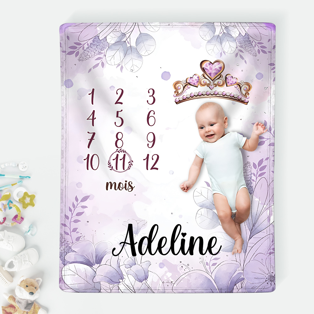 Couverture Plaids Polaire mensuelle 1 Prénom et Mois Personnalisés pour Bébé cadeau personnalise bebe 1 an | Jessemade