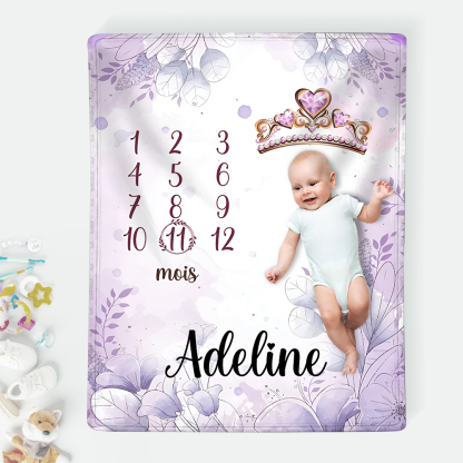 Couverture Plaids Polaire mensuelle 1 Prénom et Mois Personnalisés pour Bébé cadeau personnalise bebe 1 an | Jessemade