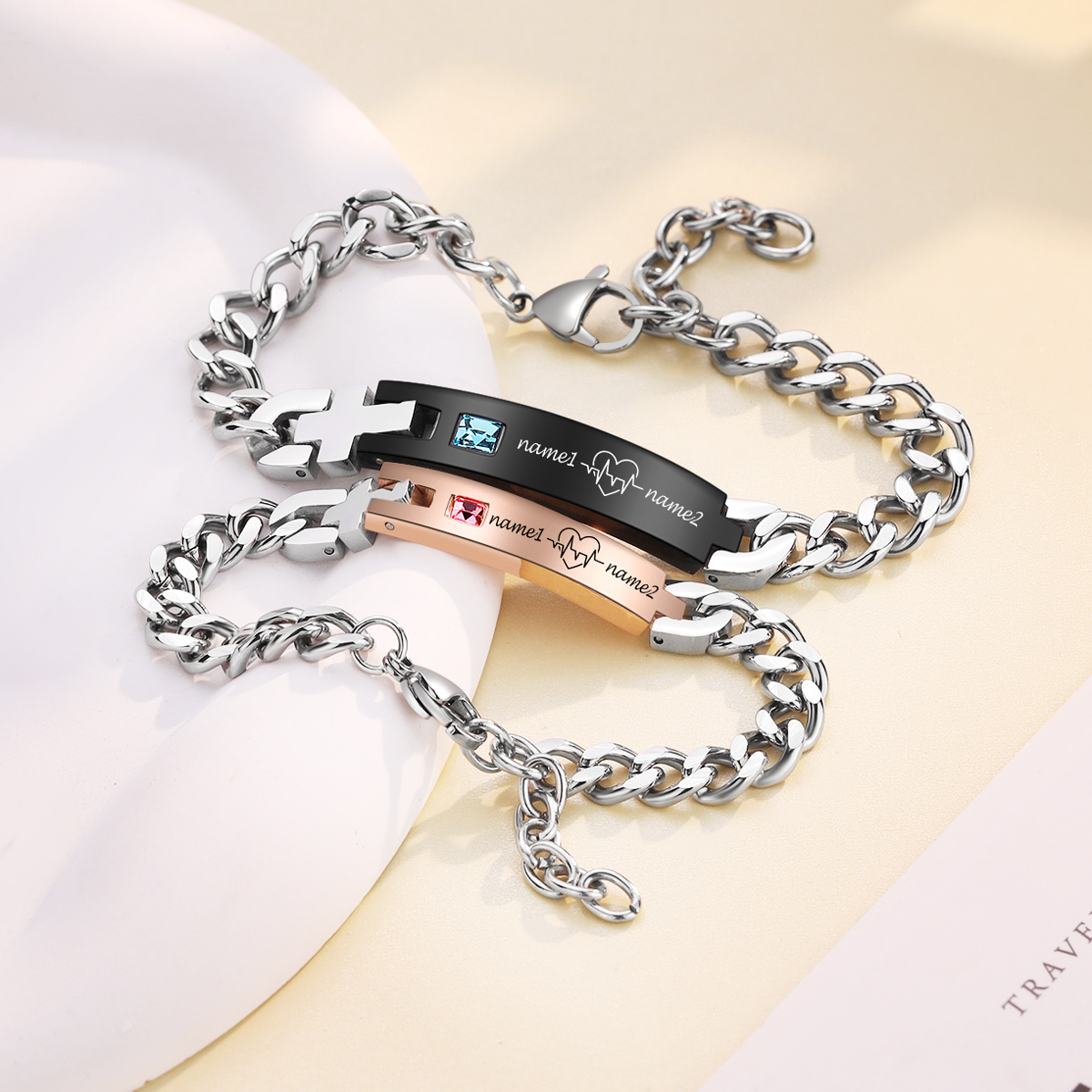 Bracelet couple Gourmette 2 Prénoms Personnalisé|Jessemade