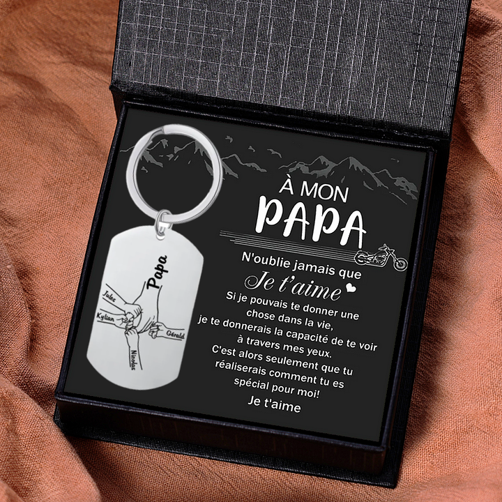Porte-Clés la main dans la main 4 Prénoms Personnalisé - Cadeau pour Papa