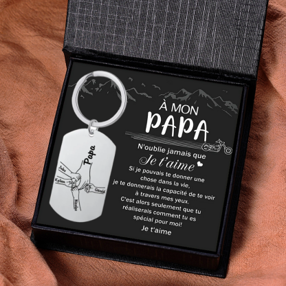 Porte-Clés la main dans la main 4 Prénoms Personnalisé - Cadeau pour Papa