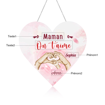 À Maman/Mamie - Veilleuse Cœur Décoration Mains et Enfants 2 Prénoms Personnalisés avec Texte