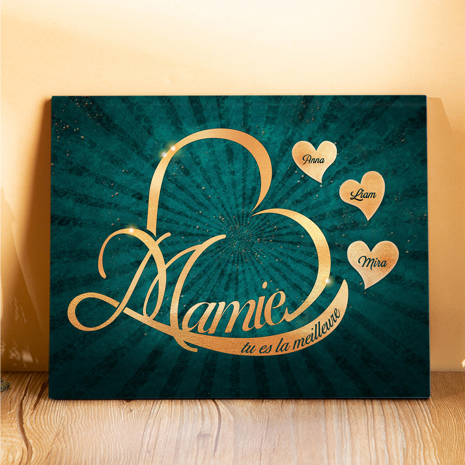 À ma Mamie - Cadre en Bois Cœur 1-6 Prénoms Personnalisés