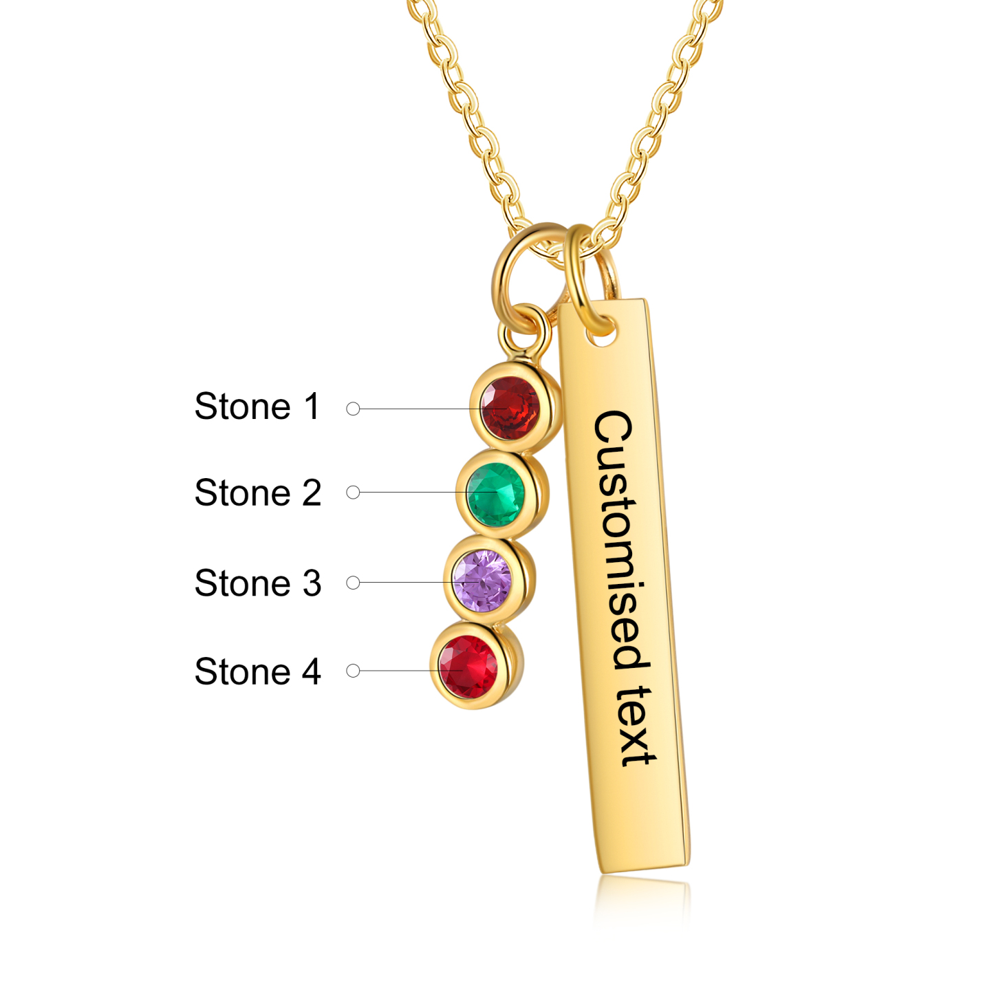 Collier Barre 1 Texte Personnalisé avec 4 Pierres de naissance Collier Femmes