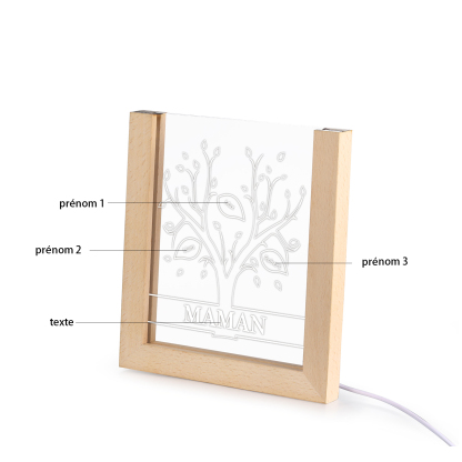 À Maman/Mamie - Lampe de chevet LED Arbre 3 Prénoms Personnalisés avec 1 Texte