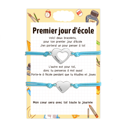 2PCS Bracelets Cœur 2 Prénoms Personnalisés Bracelet en Commun Cadeau Rentrée Scolaire｜Jessemade
