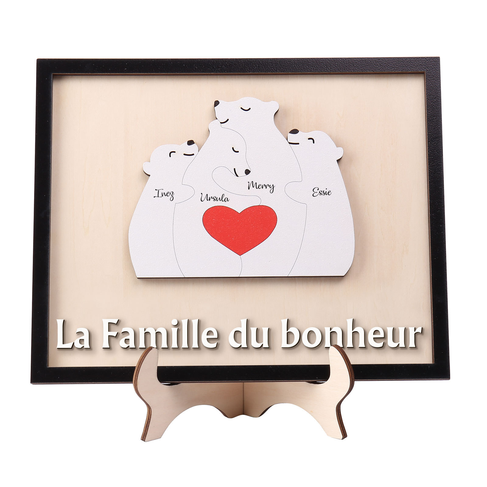 À ma Famille - Décoration en bois Ours 4 Prénoms Personnalisés Ornement pour Famille