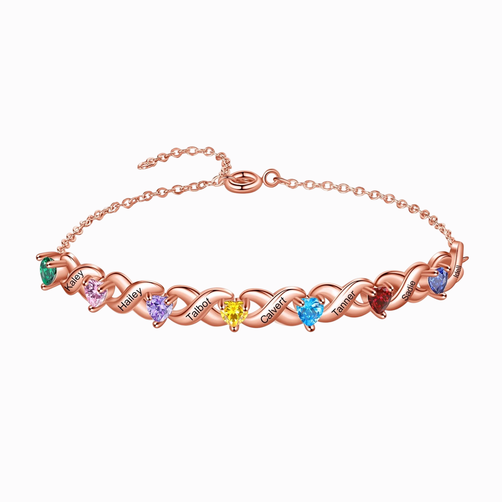Bracelet à Breloque 2-7 Prénoms Personnalisé avec 2-7 Pierres de Naissance