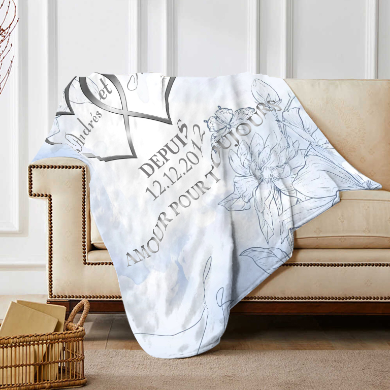 Couverture Plaids Polaire 2 Prénoms Personnalisés avec Date et Texte pour Couple | Jessemade