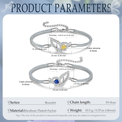 2PCS Bracelets Papillon Bracelet en Commun 2 Prénoms Personnalisées avec 2 Pierres de naissance｜Jessemade