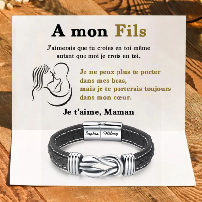 À Mon Fils-Bracelet en Cuir 2 Prénoms Personnalisé