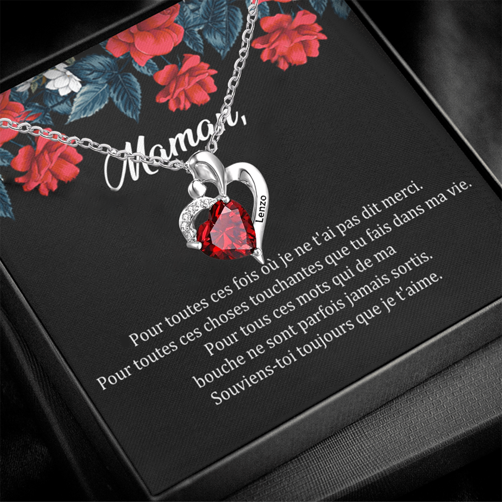 Jessemade FR Maman-Collier coeur 1 Prénoms Personnalisés avec pierre de naissance