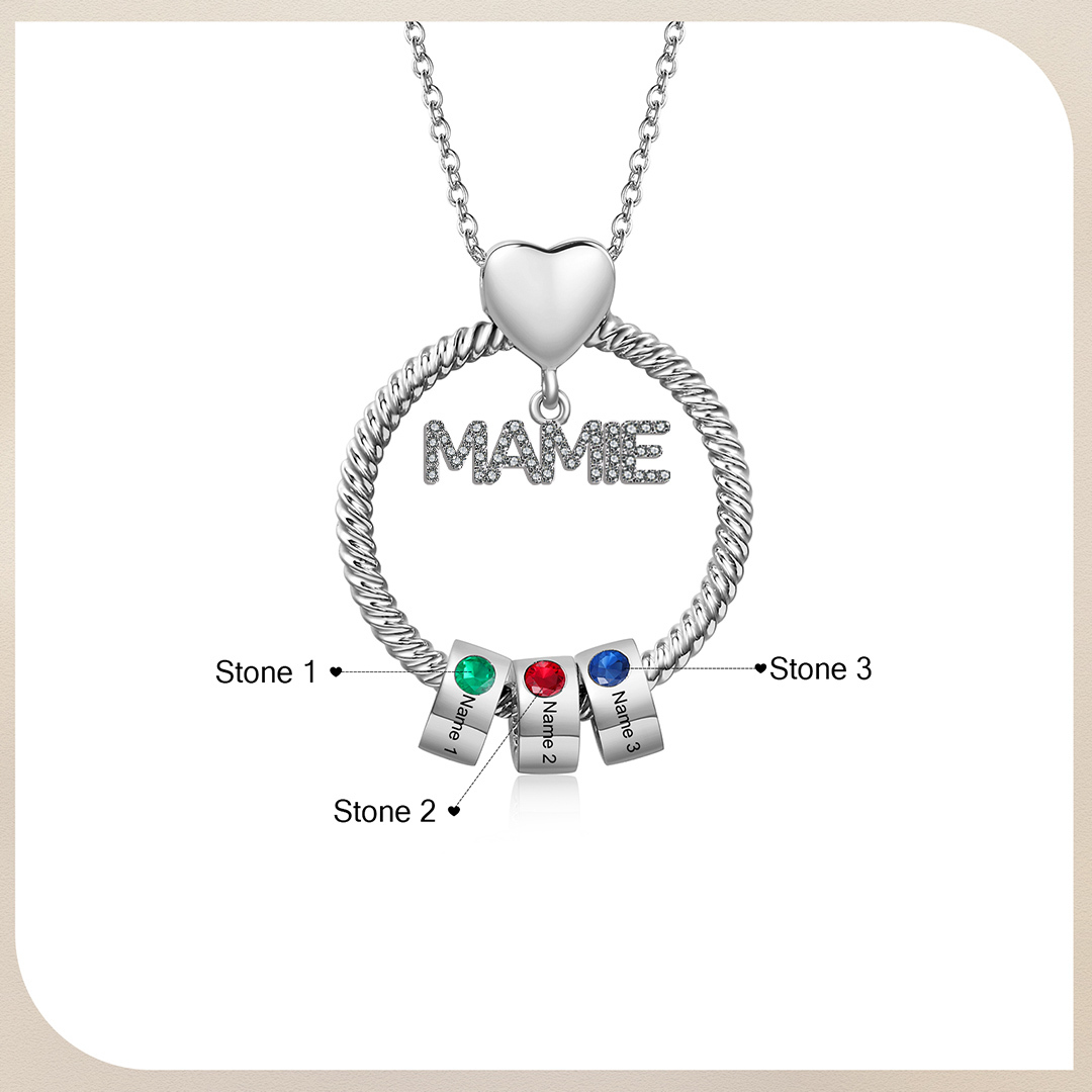 À ma Mamie - Collier Personnalisé Pendentif 3 Prénoms et Pierre de naissance Or/Argent｜Jessemade