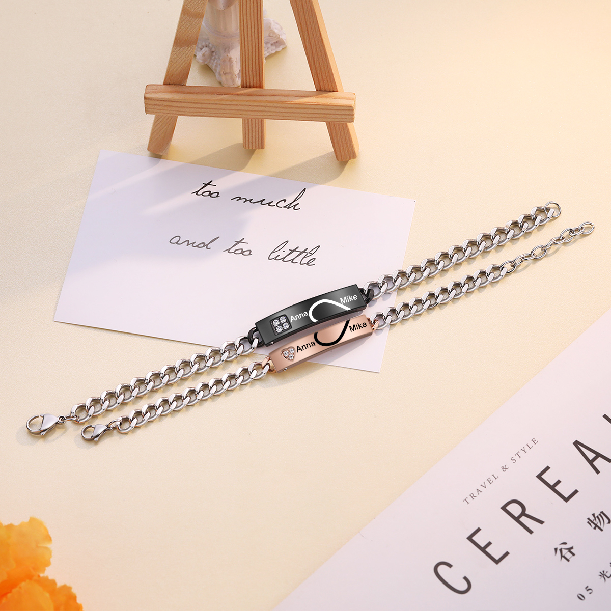 2 PCS Bracelet couple Gourmette 2 Prénoms Personnalisé pour couple | Jessemade