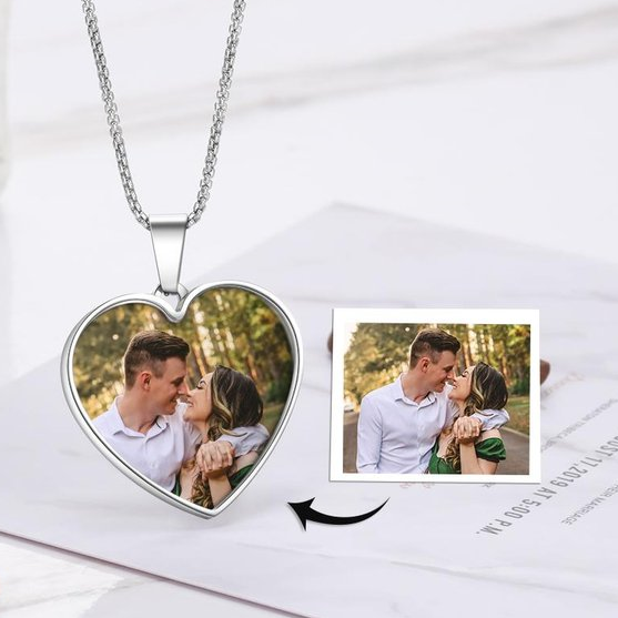 Collier Coeur Photo Personnalisé Prénom Gravé pour Couple
