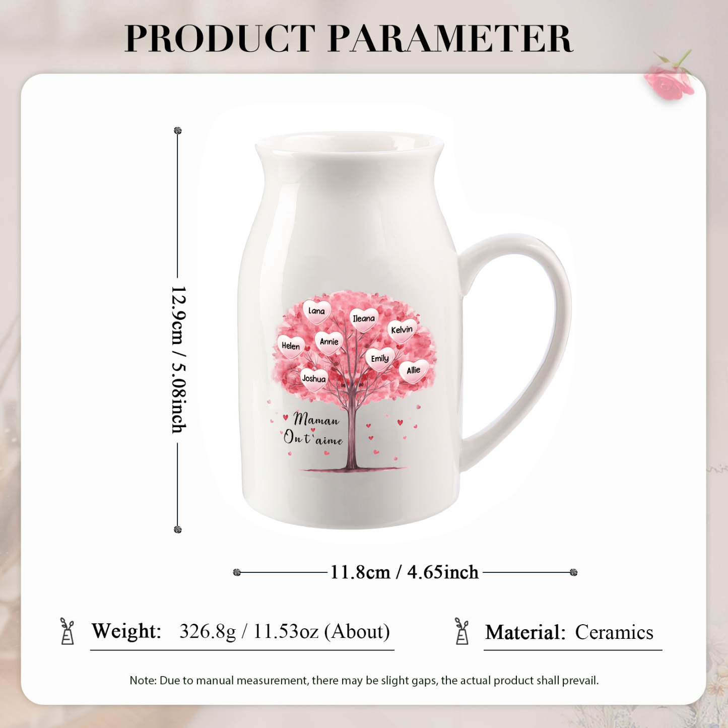 Vase à Fleurs Arbre 8 Prénoms Personnalisés avec Texte Décoration de la Maison
