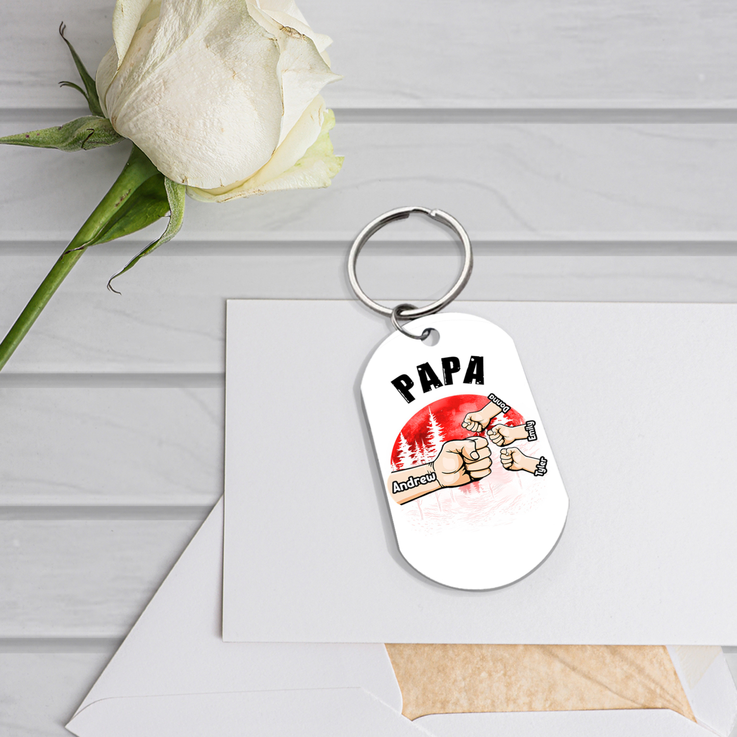 À Papa/Papi - Porte-Clés Poings 4 Prénoms Personnalisés