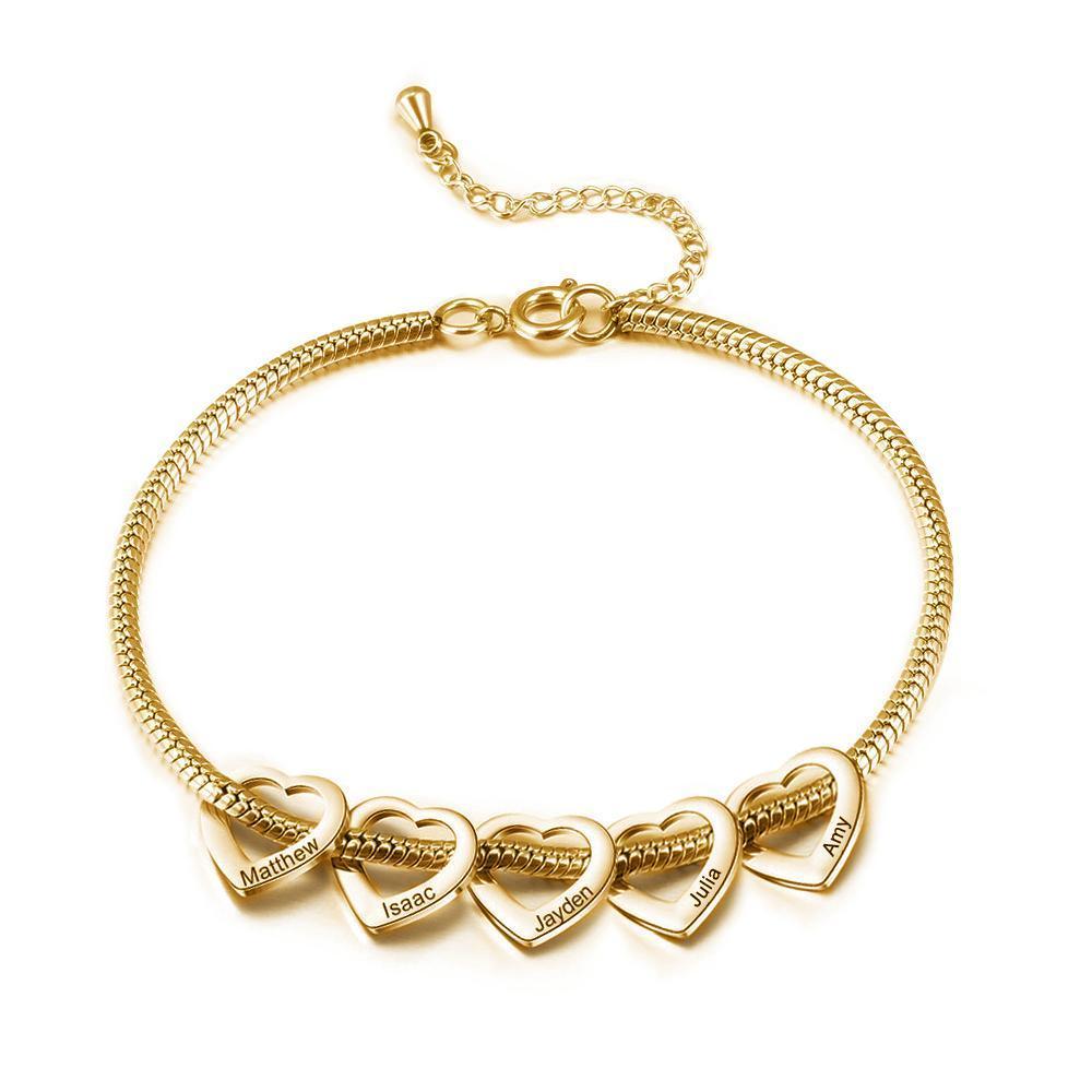 Bracelet Cheville Réglable Prénom Personnalisés Pour Femmes Avec 5 Pendentif Coeur