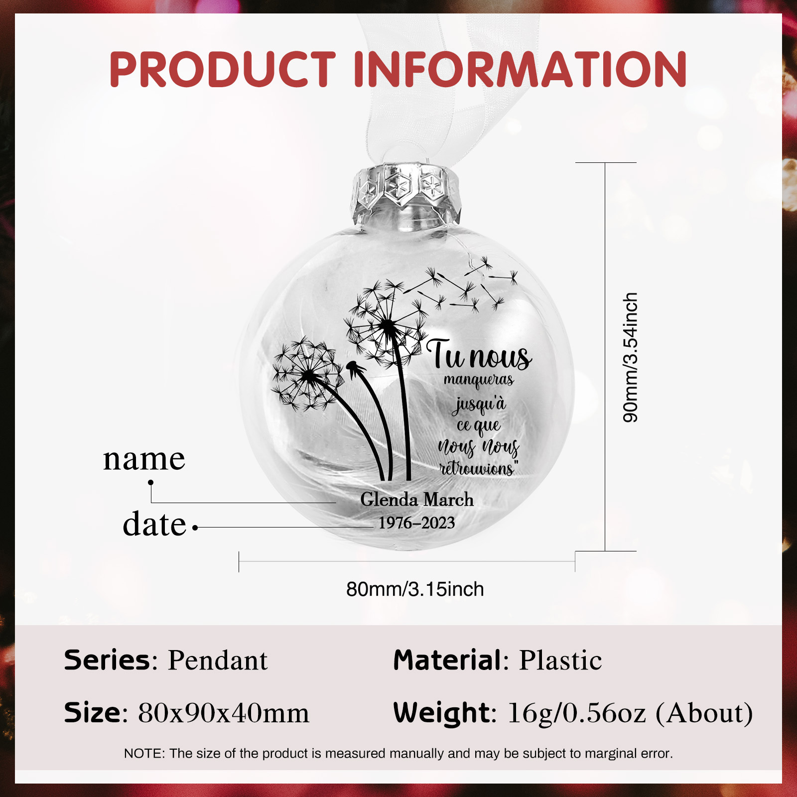 Boule transparente commémorative Ornements Prénom et Date Personnalisés boule de noël | Jessemade