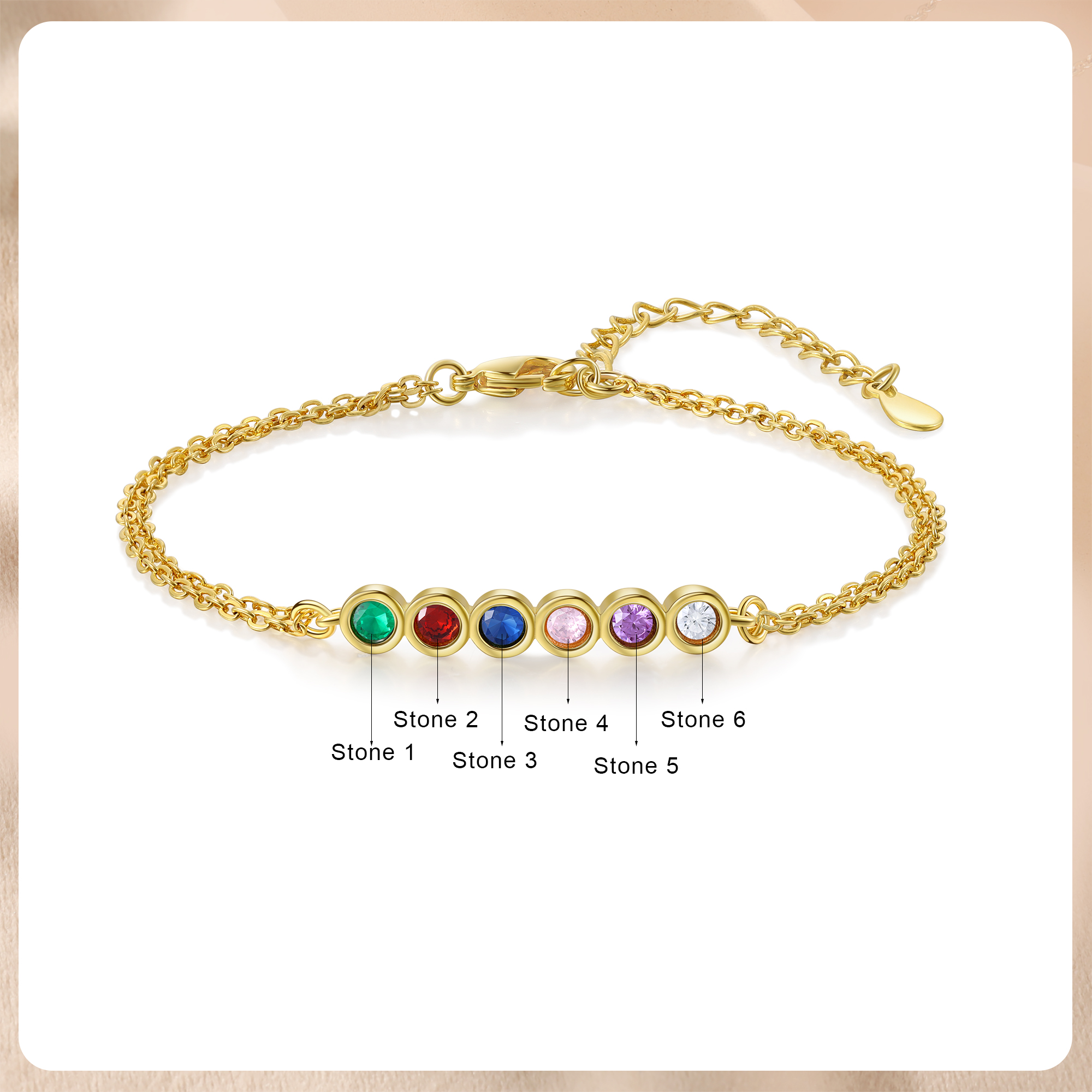 Bracelet Femme Personnalisés avec 6 Pierres de Naissance