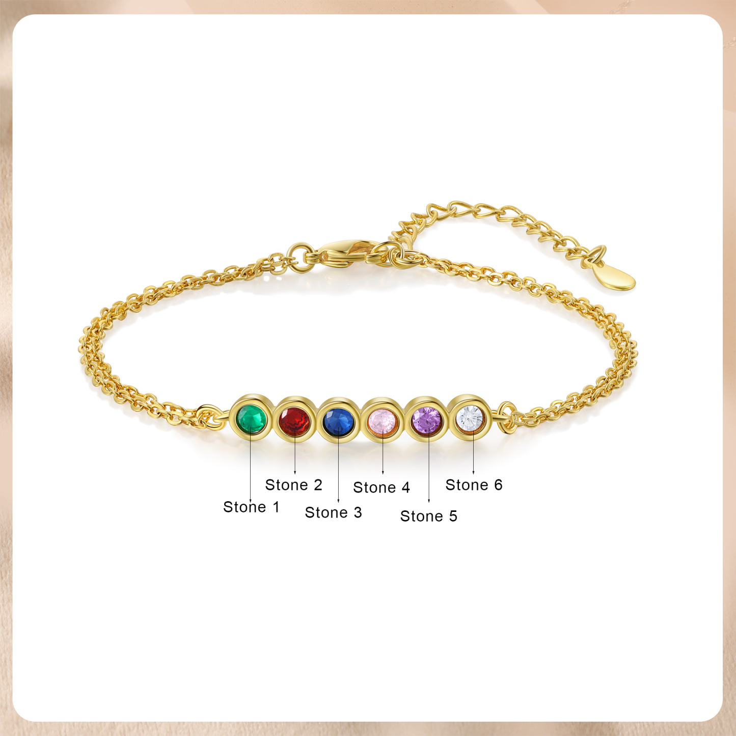 Bracelet Femme Personnalisés avec 6 Pierres de Naissance