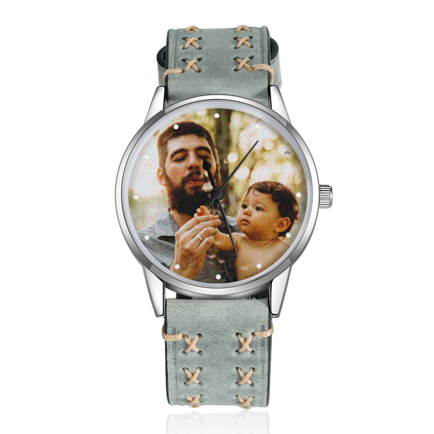 Montre Personnalisée Photo avec Gravure du prénom en Cuir véritable