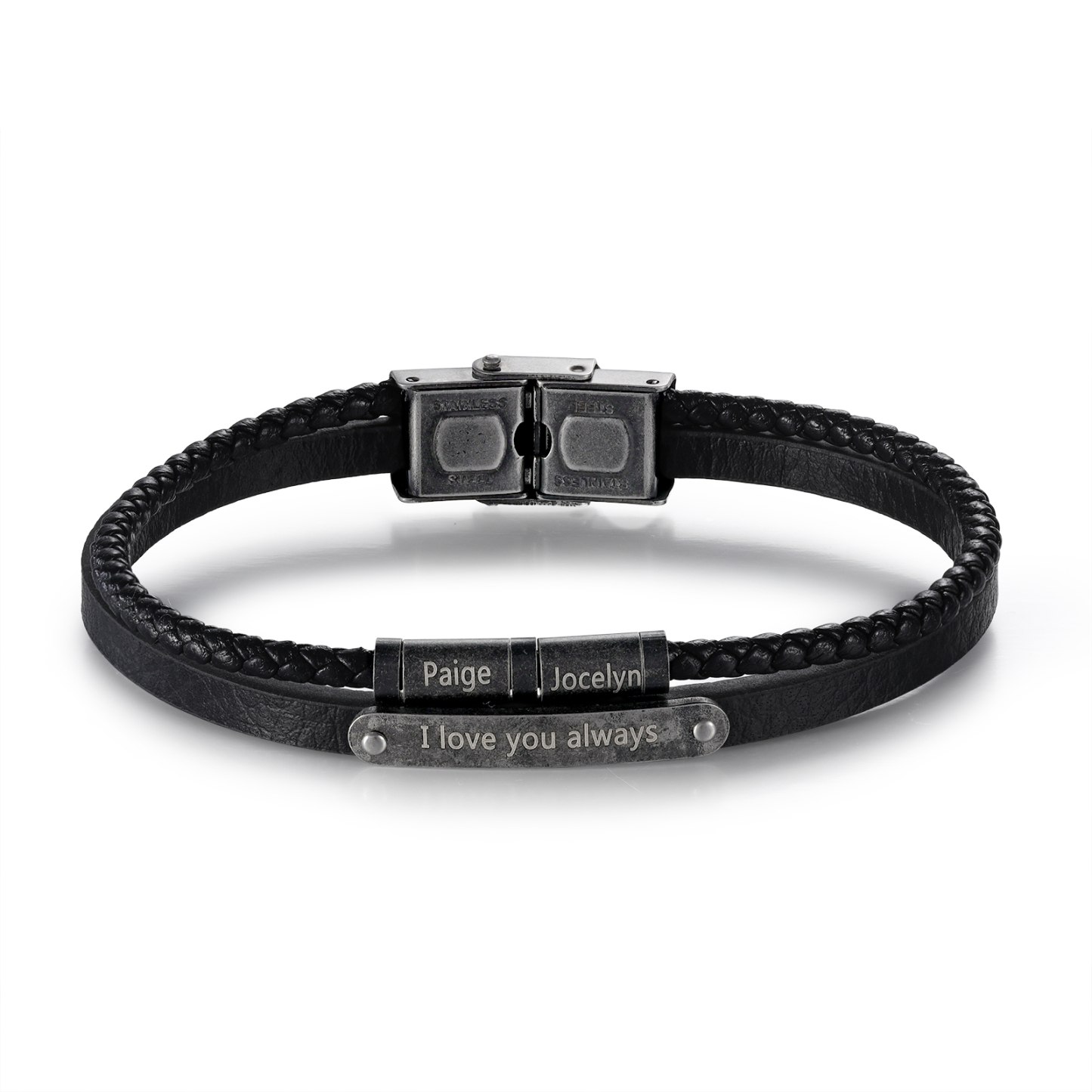 Bracelet Cuir 2-5 Préoms Personnalisés avec Texte pour Homme