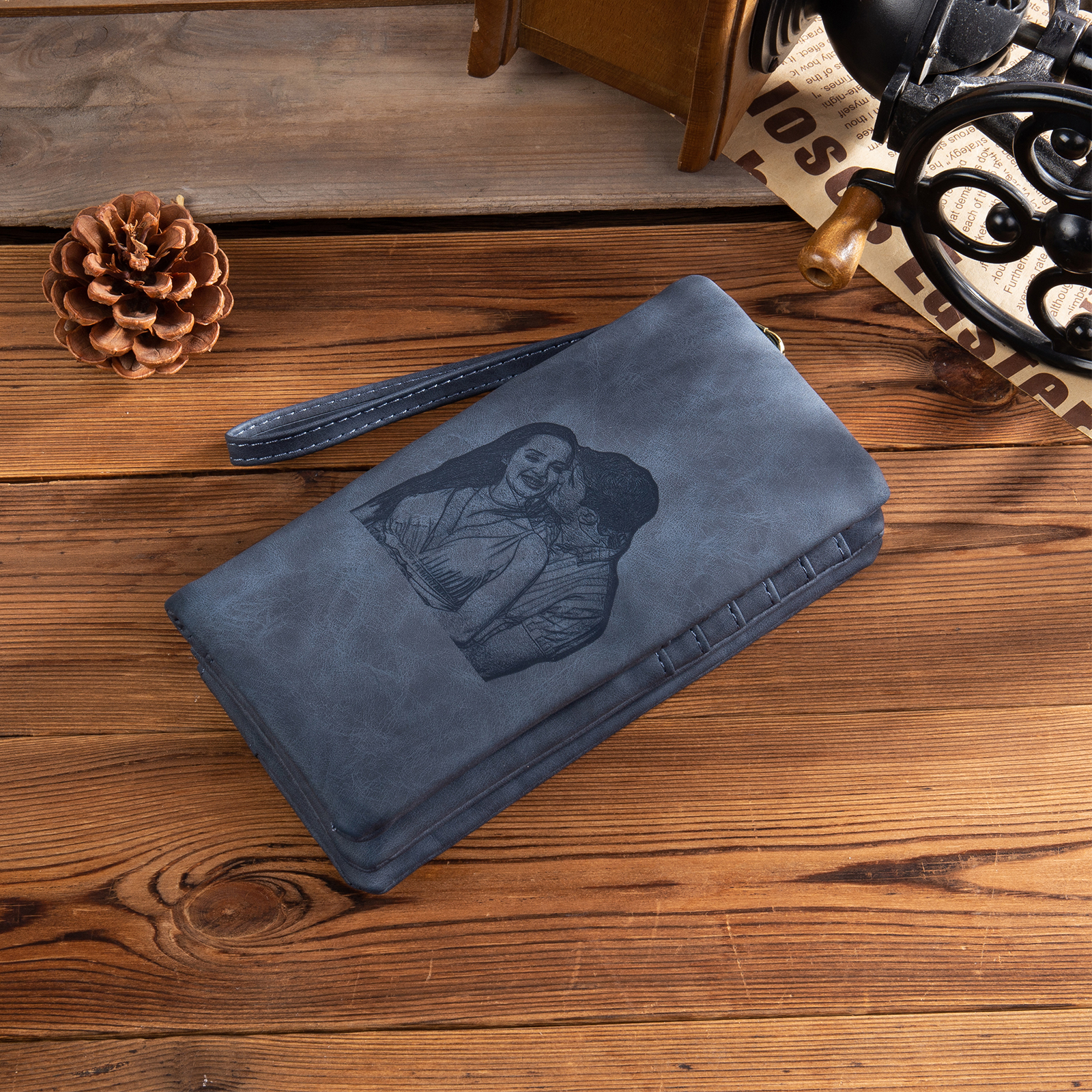 Portefeuille long en cuir PU 1 Prénom personnalisé avec photos et texte et 2 lettre 