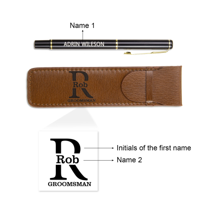 Porte-Stylo en Cuir PU Prénom Personnalisé avec un stylo