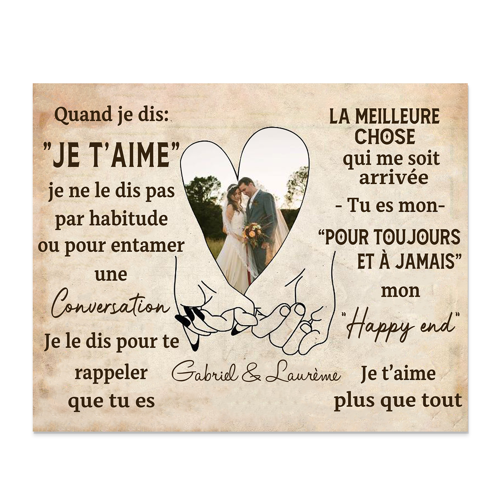 Cadre en Bois 2 Prénoms Personnalisés avec Photo pour Couple Cadeau Saint Valentin